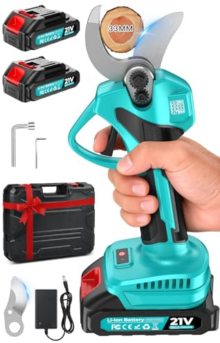 Sécateur Électrique Sans Fil, Léger Secateur electrique, Moteur sans balais, Capacité de Coupe de 33mm, avec Écran LCD, 2 batteries, & Lames de rechange, pour le Jardinage, les Branches, les Oliviers