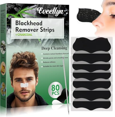 Eveellyn Mitesserentferner Stripes, 80 Streifen mit Bambuskohle für Nase, effektive Entfernung von Mitessern und Porenlösung, geeignet für alle Hauttypen, geeignet für Frauen und Männer