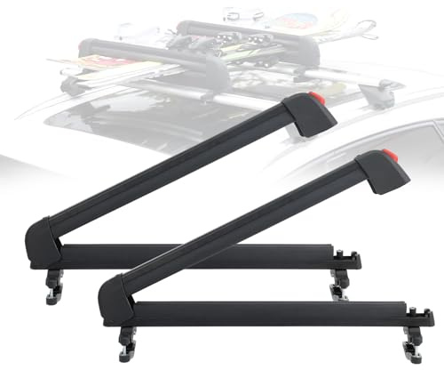 COWVIE Portapacchi da sci per auto, con imbottitura in gomma TPV e lucchetto, per 4 paia di sci o snowboard, con supporto per canna da pesca (nero, 61 cm)