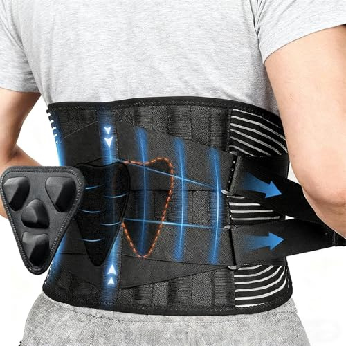 Bwaliffury Rückenstützgürtel Rückenbandage, verstellbarer Lordosenstützgürtel,4 Stahlplatten + 2 Federstützen, Atmungsaktive Rückenbandage zur Linderung von Rückenschmerzen für Arbeit und Sports