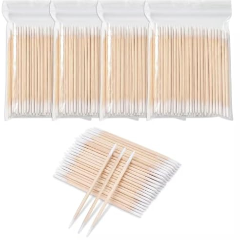 Hisopos de algodón, 400 unidades de doble punta con punta de madera, aplicadores de hisopos de algodón para tatuajes, mango de madera, cejas, delineador de ojos, belleza, maquillaje, uñas