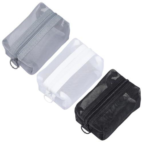 GORGECRAFT 3Pcs 3 Colors Portable Square Mesh Storage Bags Nylon Zipper Makeup Bag Small Cosmetic Coin Purse Storage Carry Toiletry Pouch for Travel Lipstick Organizer 10.5 x 5.5 x 7.2cm