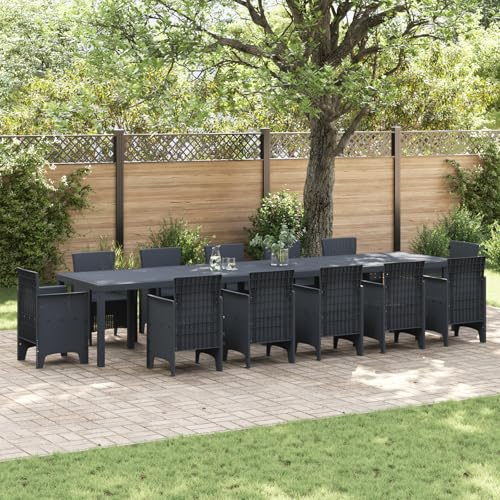SKTQYQO Ausziehbarer Gartentisch aus Metall und Poly-Rattan, Anthrazit, 400 x 100 x 73 cm, 2 Stück, modernes Design mit klaren Linien, wetterfest und UV-beständig, einfach