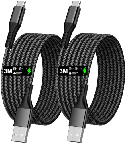 USB-C Kabel [2 Stück, 3m] – 3,1A Schnelllade- Sync-Kabel aus Nylon | Kompatibel mit Samsung S10/S9/S8, Huawei P30/P20/Mate 20, Sony Xperia & mehr
