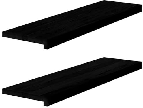 Mokuyary Alféizar de ventana de madera maciza de roble, 2 unidades, color marrón oscuro, 90 x 30 x 2 cm