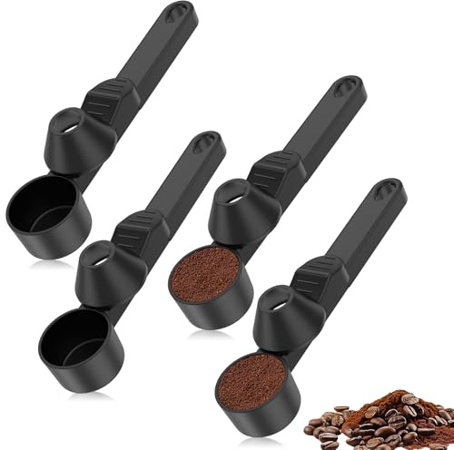AULSAM 4 Stück Kaffeelöffel Portionierer,Kaffeelöffel mit Trichter, Kaffeemesslöffel für Gemahlenen Kaffee 30 ml, Langer Griff Dosierlöffel für Proteinpulver, Tee(schwarz,4)