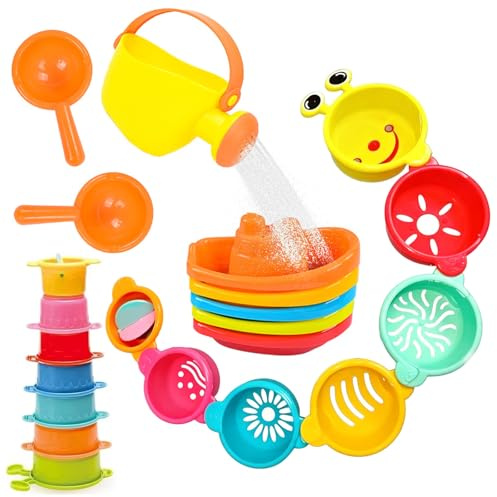 15Pcs Baby Bath Toys Set, Stacking Cups, Watering Can
