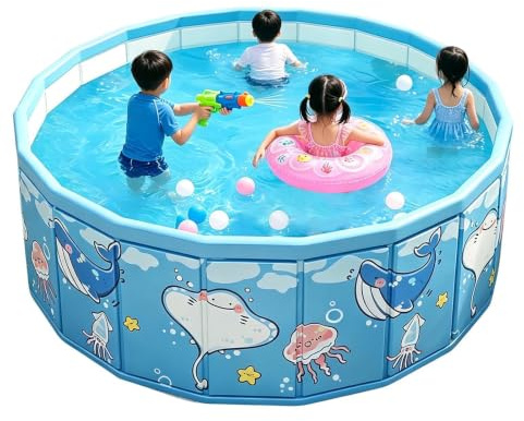 Foldable Swimming Pool 90x45cm Kids Paddling Pool Portable No Inflation | Flexible PVC Bath Tub Sturdy Walls, Easy Drainage For Dogs Cats Kids Summer Water Play Patio Garden Backyard