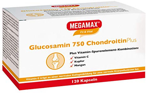 Megamax Glucosamin 750 mg + Chondroitin hochdosiert 120 Kapseln - Glucosamin und Chondroitin Plus Vitamin-Spurenelement-Kombination