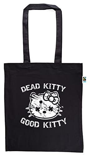 clothinx Dead Kitty Good Kitty | 100% Bio und Fair Baumwolltasche Schwarz, langer Henkel