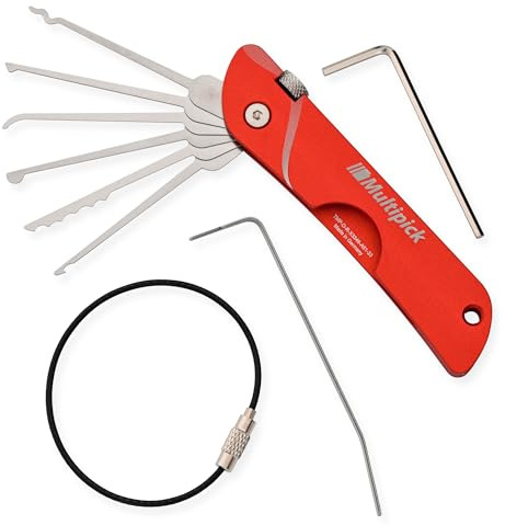 MULTIPICK Taschenmesser Dietrich Set Profi [7 Werkzeuge | Rot] Lockpicking Set im Taschenmesserformat - Lockpicking Profi & Anfänger - Picking Tool - handliches Schlüsseldienst Werkzeug