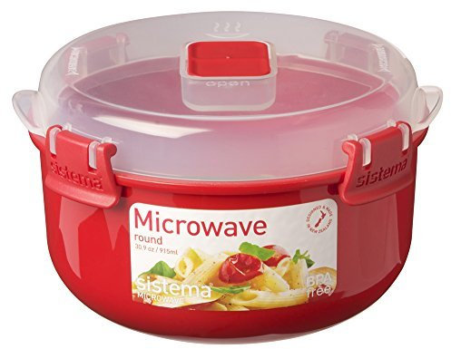 5 X Sistema Round Microwave Steamer Container - 915 ml, Red/Clear