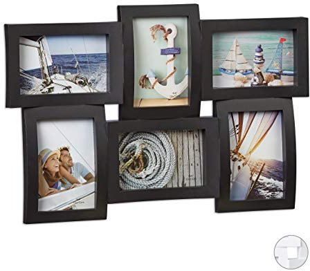 Relaxdays Cadre photos pêle-mêle 6 photos Galerie mur cadre mural 3D à suspendre 33 x 47,5 cm, noir
