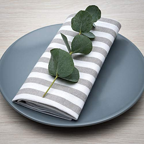 FILU Servietten 4er Pack Grau/Weiß gestreift (Farbe und Design wählbar) 45 x 45 cm - Stoffserviette aus 100% Baumwolle im skandinavischen Landhausstil
