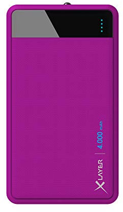 XLayer Colour Line Powerbank 4.000mAh, Externer Akku tragbarer Zusatzakku schnelles Aufladen für Smartphone und Tablet, Powerbank klein, in bunten Farben, Lila