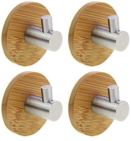 KEESIN Ganchos Adhesivos De Bambú y Acero Inoxidable Ultra Fuertes 3m Ganchos para Toallas De Cocina Baños Lavatorios Armarios Individual Gancho