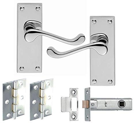 5 Sets of Victorian Scroll Latch Door Handles Polished Chrome Hinges & Latches Pack Sets 118MM X 40MM - Haven Heritage®
