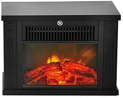 HOMCOM Chimenea Eléctrica de Mesa 600/1200W Chimenea Silencio Decorativa Chimenea Portátil Efecto Llama Realista para Habitación de 10-15 m² 34x17x25 cm Negro