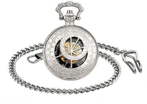 Unendlich U Mechanische Taschenuhr für Herren, Zifferblatt mit römischen Zahlen, Taschenuhr aus Edelstahl mit zwölf Sternbildern, Geschenk zu Weihnachten oder Geburtstag