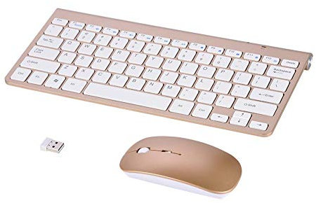Ultra Thin 2.4GHz Wireless Keyboard and Mouse Kit, Waterproof Scissor-Switch Keyboard and Mouse, Protable/Lightweight, Ergonomic Keyboard and Mouse Combo, for PC, Laptop, Desktop(Gold)