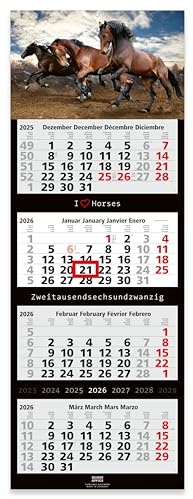 4-Monatskalender 2026 HORSES PFERDE - Wandkalender 33 x 90 cm Großformat - Bürokalender mit tollem Bildmotiv - Geschenk für Pferde-Fans - Made in Germany by Geiger-Office