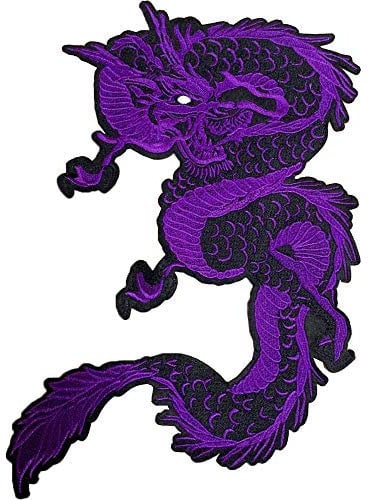 Großer Drachen-Aufnäher, bestickt, zum Aufbügeln, 34 cm, geeignet für DIY-Jeans, Jacken, Kleidung, Taschen (lila)