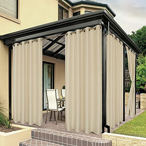 Bonzer Waterproof Outdoor Curtains for Patio, Premium Thick Privacy Weatherproof Grommet Outside Curtains for Porch, Pergola, Cabana, 1 Panel, 54W x 84L inch, Cream