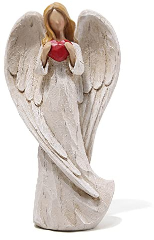 Hodao Betender Engel aus Kunstharz, 22,6 cm, für Geschenke, Heimdekoration, Betende Gedenkstatue, exquisit Geschnitzte und handbemalte Figuren (mit Herz)