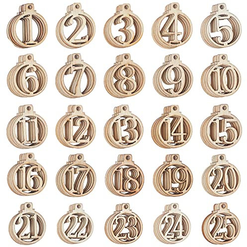 nbeads 4 Sets Weihnachten Nummern Anhänger, Holz Deko Adventskalender Zahlen für Weihnachten Nummern 1-25 Weihnachts Countdown Adventskalender Zahlen Für Die Christbaumschmuck, Hängende Ornamente