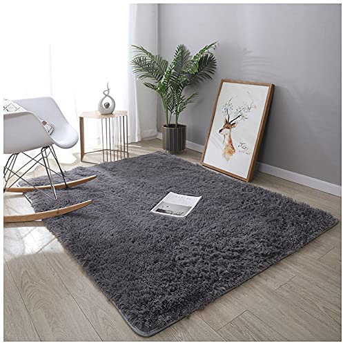 Hochflor Shaggy Teppich Pflegeleicht Flauschiger Moderner Anti-Rutsch Unterseite Hochflor Langflor Teppiche Wohnzimmer Schlafzimmer Kinderzimmer Bettvorleger für Stuhl Sofa,Silber-Grau,60x160CM