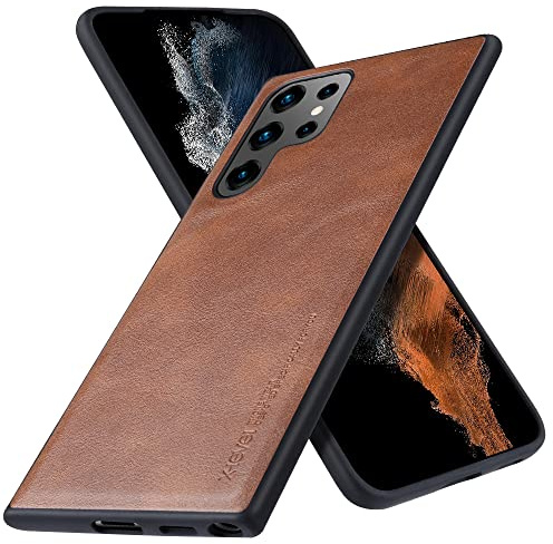 X-level for Samsung Galaxy S22 Ultra Case [Earl 3 Series] Anti-Scratch Premium Leather with Soft TPU Silicone Bumper Shockproof Protective Phone Cover Case for Samsung Galaxy S22 Ultra 5G - Brown