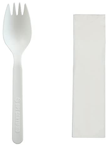 GreenWorks 5.5 Compostable CPLA Spork and Napkin (2 in 1), 500 Count Individually Wrapped With Compostable Wrapper