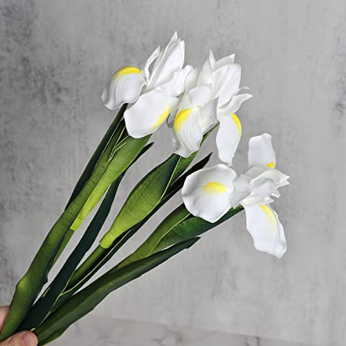 huaao Lot de 3 Fleurs Iris Artificielles Longues Tiges Artificielles, Décoration pour Bouquet de Mariage Fête Maison avec Cuisine, Décoration de Table, Blanche