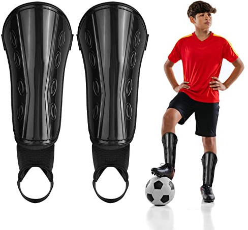 Kinder Schienbeinschoner Fußball Mit Knöchel Fussball Jugend Jungen Mädchen, Atmungsaktiv Fußball Shin Guards, Kind Kissenschutz Reduziert Stöße Verletzungen Wadenschutzausrüstung (M, Schwarz)