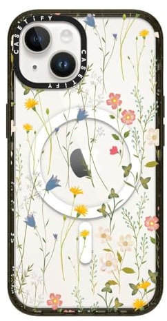 CASETiFY Impact iPhone 14 Case [4X Military Grade Drop Tested / 8.2ft Drop Protection/Compatible with Magsafe] - Dreamy Floral Pattern - Glossy Black