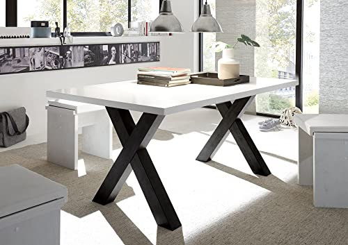 58 aufm Kessel Esszimmertisch Eike 8 200 x 100 x 75 Esstisch Schwarzstahl/Weiß Matt Lack 13454-200