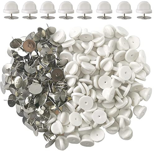 Ruidee 200Pcs/100 Paare Tie Tack Pin Backs mit Blank Pins, Bindungs Heftklammer Kupplungs Schmetterlings Gummibolzen Rückseiten Halter Wiedereinbau (Weiß)