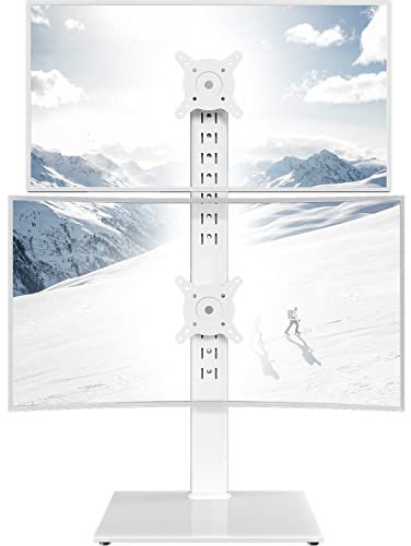 Dual Monitor Stand - Vertical Stack Screen Free-Standing Monitor Riser Fits Two 13 to 34 Inch Screen with Swivel, Tilt, Height Adjustable, Holds One (1) Screen up to 20kg white