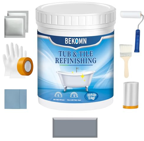 BEKOMN Tile Paint,Tub and Tile Refinishing Kit,Low Odorless Water Based,Easy to Use Bathtub Paint for Bathroom Kitchen Sink,Morandi Gray