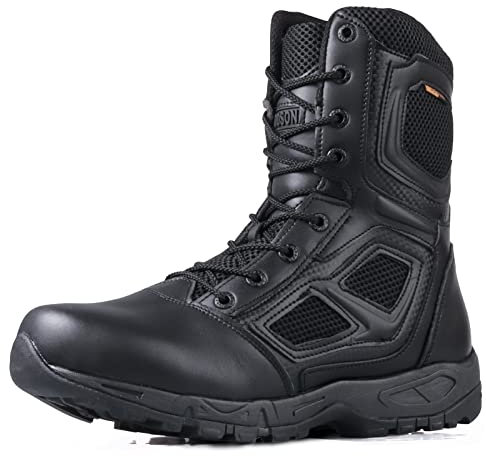 LUDEY Militärstiefel für Männer Outdoor Taktische Stiefel YKK Reißverschluss Arbeitsstiefel Schwarz Wüste Stiefel Antirutsch Wanderstiefel Kampfstiefel Wasserdichte Sicherheitsstiefel Schwarz, 46EU