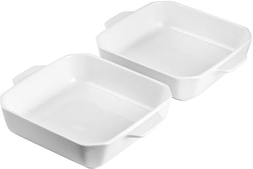 Onniyor Ceramic Baking Dishes, Square Baking Pans with Handles, Lasagna Pans Deep, Brownie Pans for Cooking, Casserole Dishes, Cake Pans, Bakeware Set for Kitchen, Oven Safe, 8 x 8 inches, Set of 2,