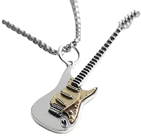 IMINI Rock Musik Gitarre Halskette für Männer Frauen Jungen Punk Gothic Anhänger Choker Halsketten Statement Mode Personalisiertes Geschenk Hip Hop Biker Schmuck für Borfriend Dad Bff Kette 60 cm