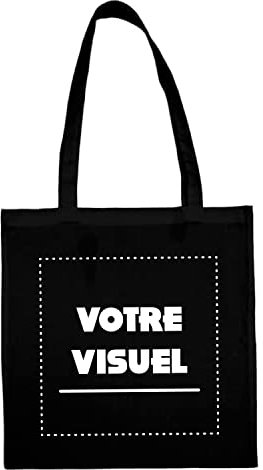 YONACREA - Sac Shopping - Tote Bag - Personnalisable avec le texte et la photo de votre choix - Une Face ou 2 Faces - NOIR