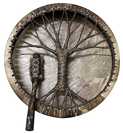 Chamantrumma, 25 cm handtrumma med trumma, handgjord chamansk trumma av trä, ramtrumma för andlig musik, ljudläkning, meditation, heminredning, slaginstrument