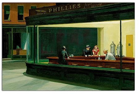 Edward Hopper Kunstgemälde Nighthawk Ölgemälde Poster Wandkunst Bild Druck Leinwand Gemälde Moderne Bar Büro Dekoration Poster (30x45cm-Ohne Rahmen)