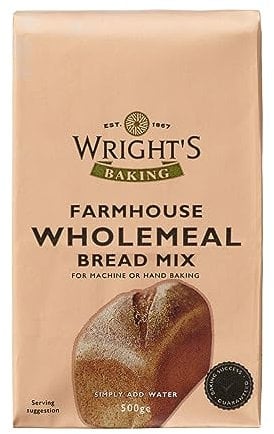 wright's | Farmhouse Wholemeal bread mix 500g | Simply Add Oil and Water | For Machine or Hand Baking | Suitable for Vegetarians