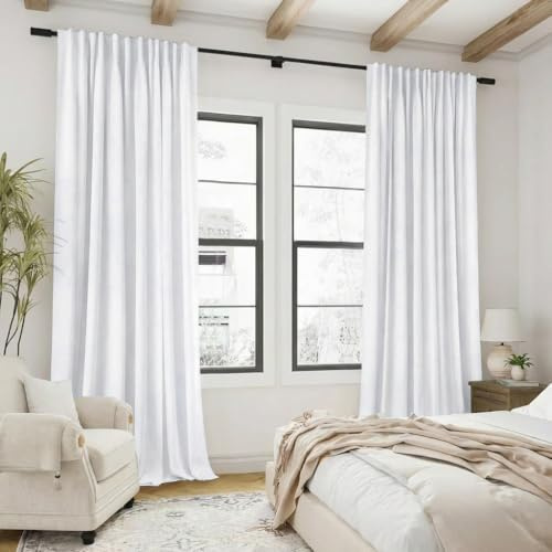 Vorhänge, 335 cm, 2 Vorhänge, weißes Leinen, Verdunkelung, Raumverdunkelung, Vorhänge für Wohnzimmer