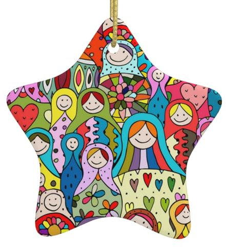 ZORIN Weihnachtsschmuck für Baumdekoration, russische Nesting-Puppen, weiße Keramik, hängende Weihnachtsbaumschmuck, Kugel, Heimdekoration (sternförmig)