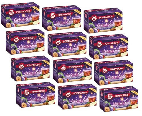 Pompadour® | Mix Frutta Cannella e Prugna | Infuso Mela, Cannella, Prugna e Chiodi Garofano - 12 x 20 Filtri (600 Gr) | Tisana Cielo di Stelle