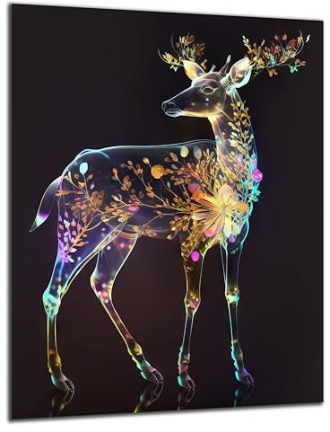 DARO Design - Wand-Bild 6mm HDF 84x56 cm Neon Hirsch-Kuh Reh - Wand-Deko Bilder Wohnzimmer
